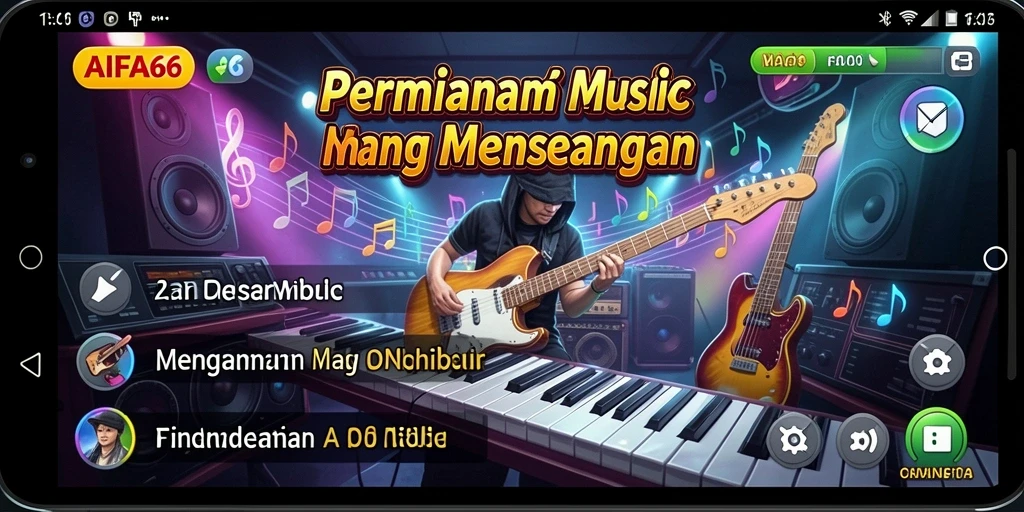 Tampilan gameplay AIFA66 dengan berbagai lagu dan tantangan musik.
