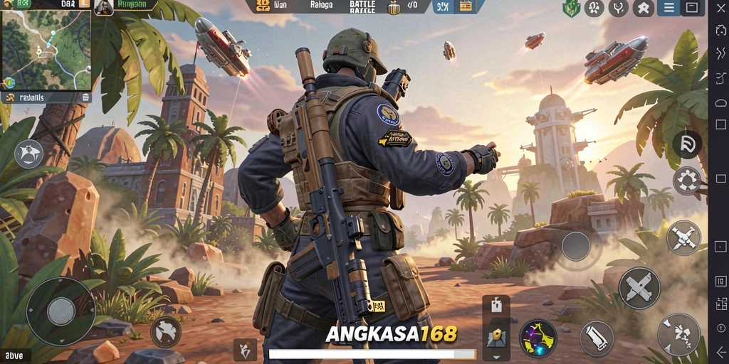 Screenshots dari gameplay intense ANGKASA168 dalam mode Battle Royale.