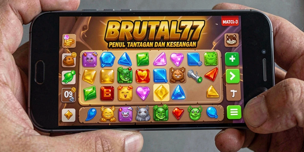 Tampilan gameplay seru dari BRUTAL77 yang menampilkan aksi Match-3.