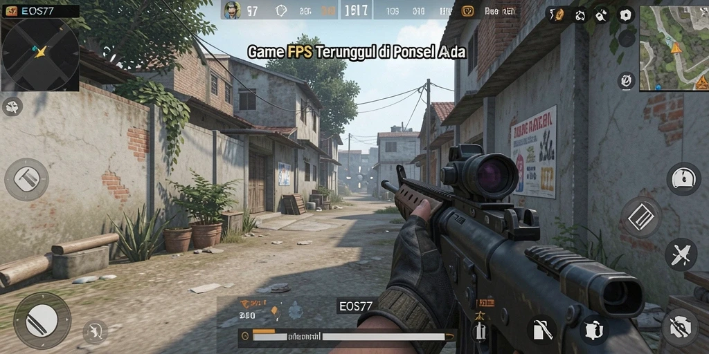 Tampilan gameplay EOS77 menampilkan aksi menembak yang intens dan menarik.