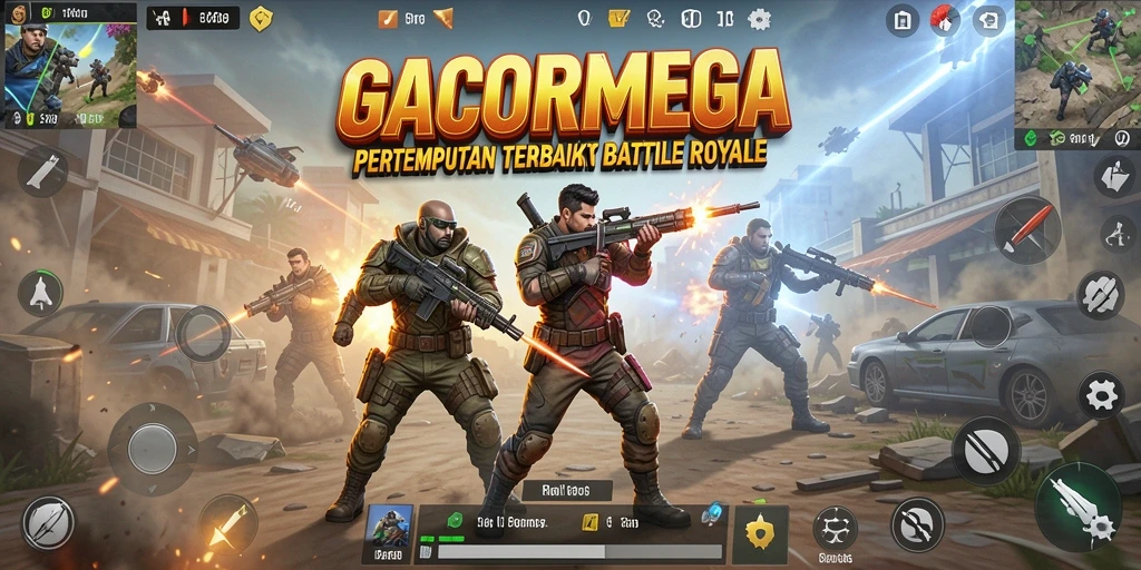 Tangkapan layar GACORMEGA menampilkan aksi pertempuran seru di arena Battle Royale.