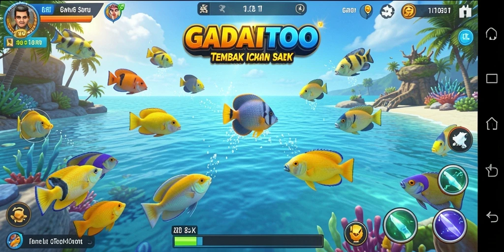 Screenshot gameplay GADAITOTO dengan aksi menangkap ikan.