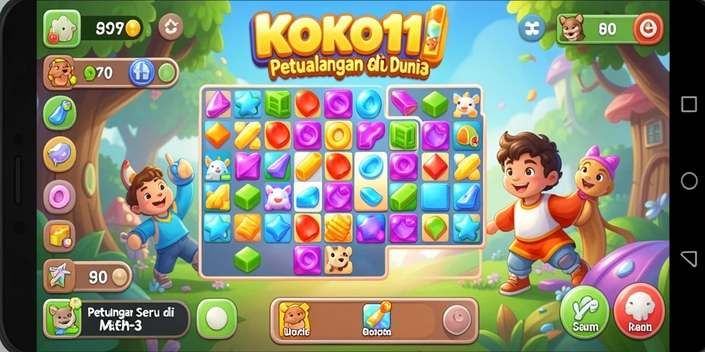 Tampilan gameplay Match-3 yang penuh warna dan menantang.