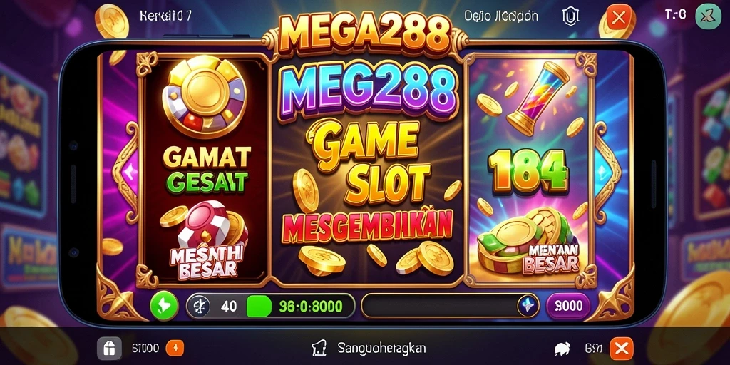 Tampilan gameplay yang menegangkan dari MEGA288 saat memutar gulungan Slot.
