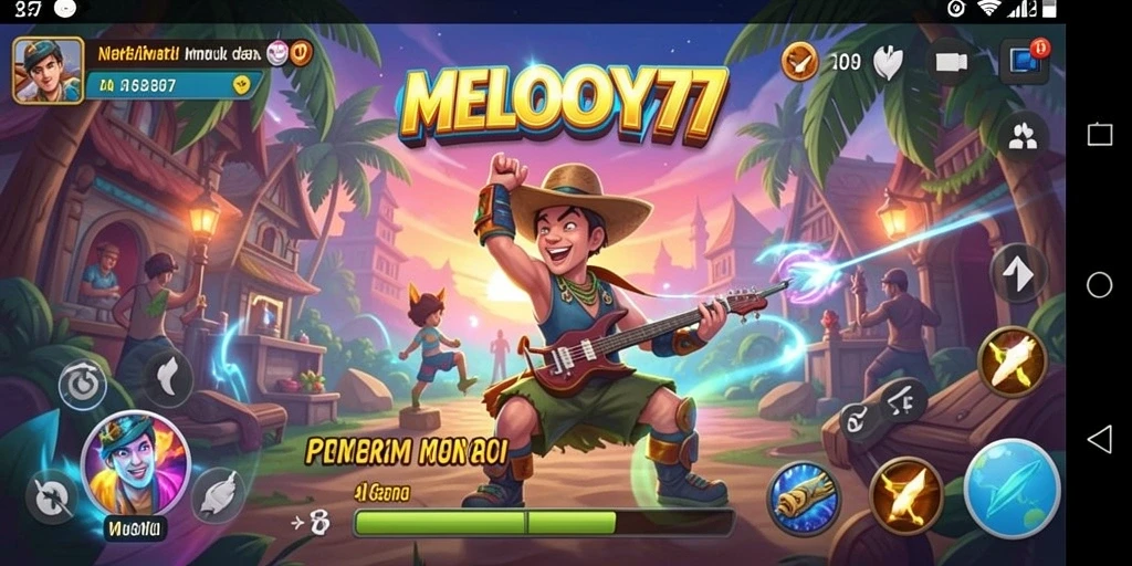 Tampilan gameplay seru di MELODY77 dengan berbagai lagu.