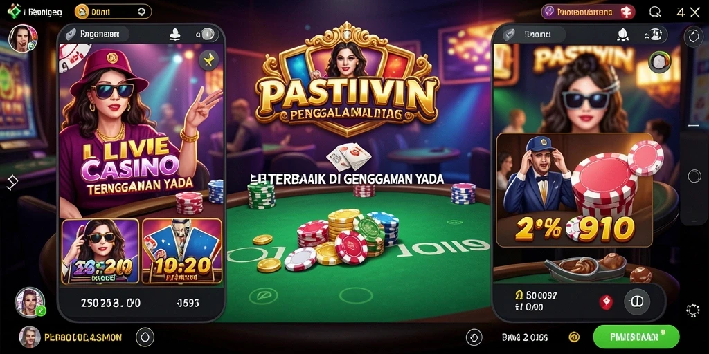 Tampilan gameplay mendebarkan PASTIWIN dengan dealer langsung dan suasana kasino yang nyata.