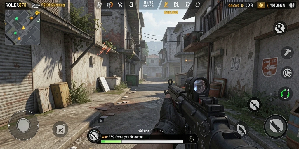 Screenshot gameplay menampilkan aksi menembak seru di ROLEX878.