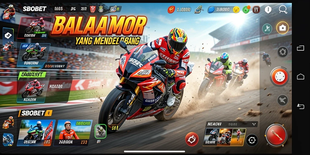 Tampilan balapan seru di SBOBET dengan motor-motor cepat.