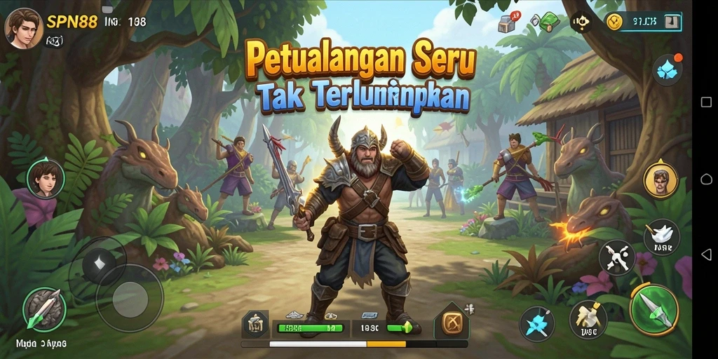 Tampilan gameplay petualangan di SPN88 dengan karakter yang menakjubkan.