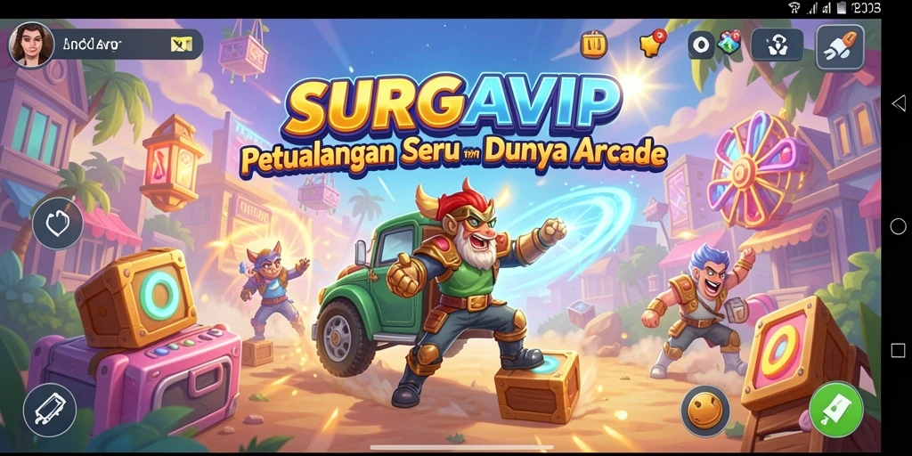 Screenshot gameplay SURGAVIP yang penuh tantangan dan warna.
