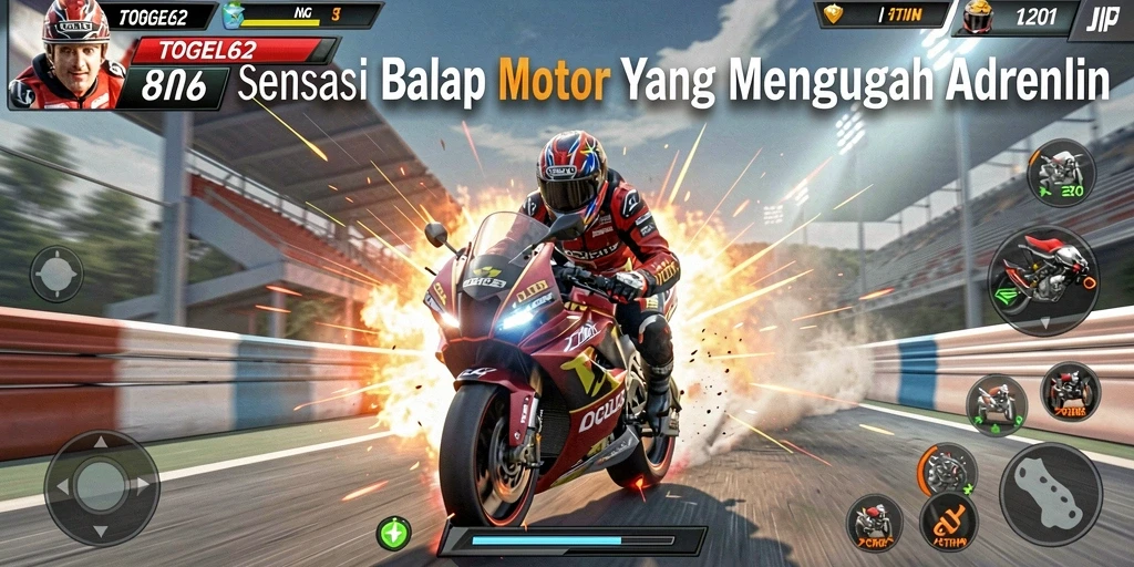 Screenshot utama TOGEL62 menampilkan aksi balapan motor yang epik.