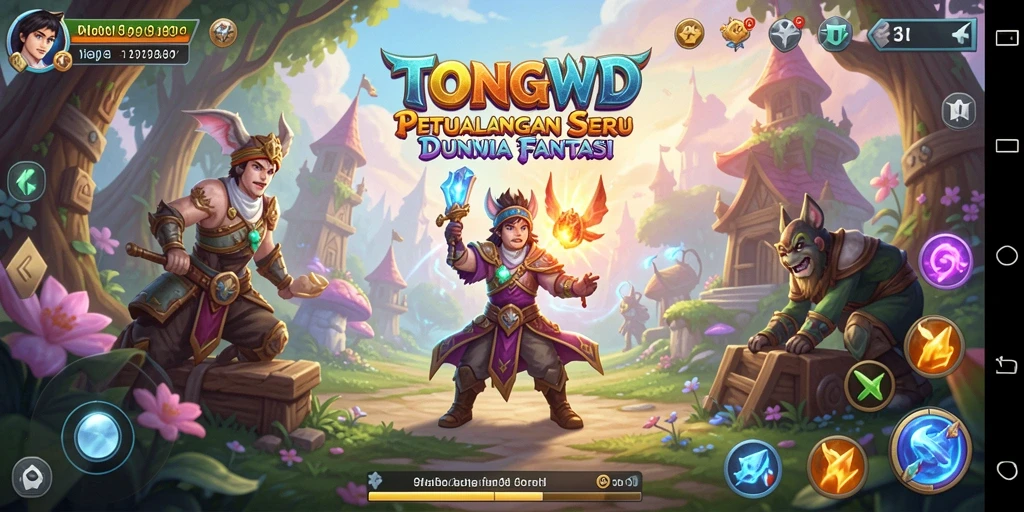 Screenshot gameplay TONGWD menampilkan pertarungan epik dan eksplorasi dunia fantasi.