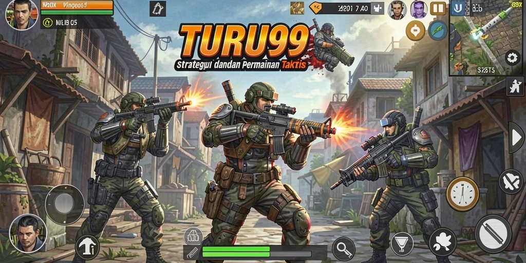 Tangkapan layar gameplay TURU99 menampilkan pertempuran strategi yang menegangkan.
