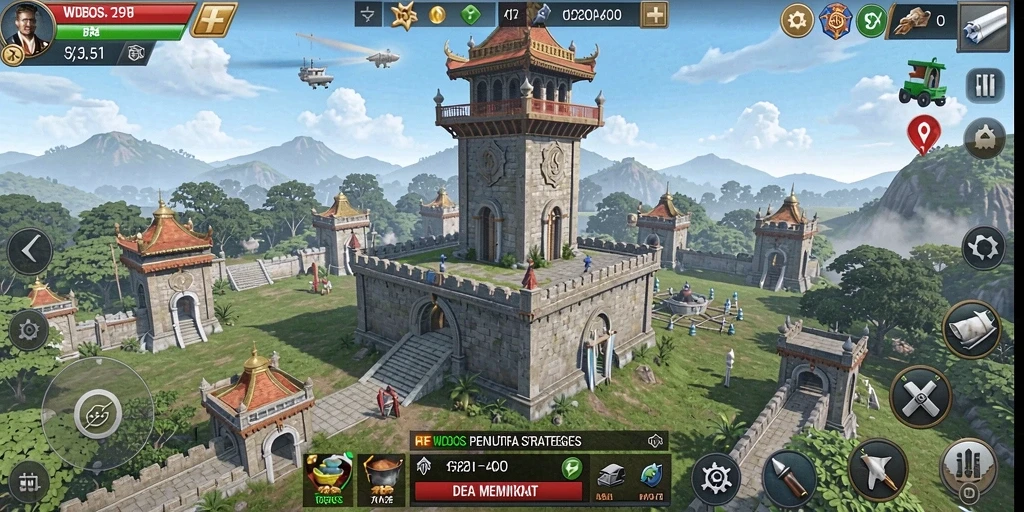 Screenshot gameplay WDBOS menampilkan pertempuran menara yang intens.