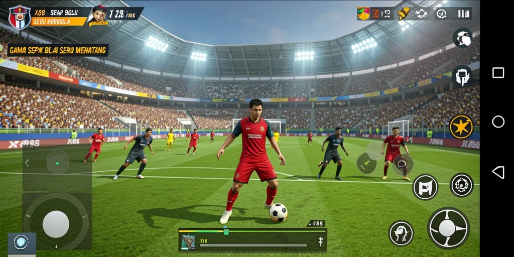 Tampilan gameplay X88 menampilkan aksi sepak bola yang mendebarkan.
