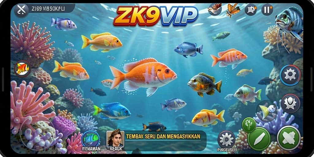 Gameplay ZK9VIP menampilkan momen menembak ikan yang seru dan penuh aksi.
